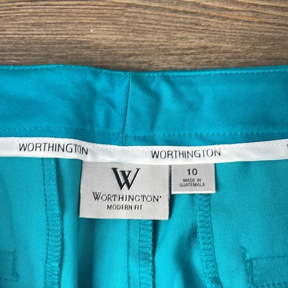 Worthington Women’s Turquoise Teal Modern Fit Crop Capri, size 10 - Picture 2 of 9